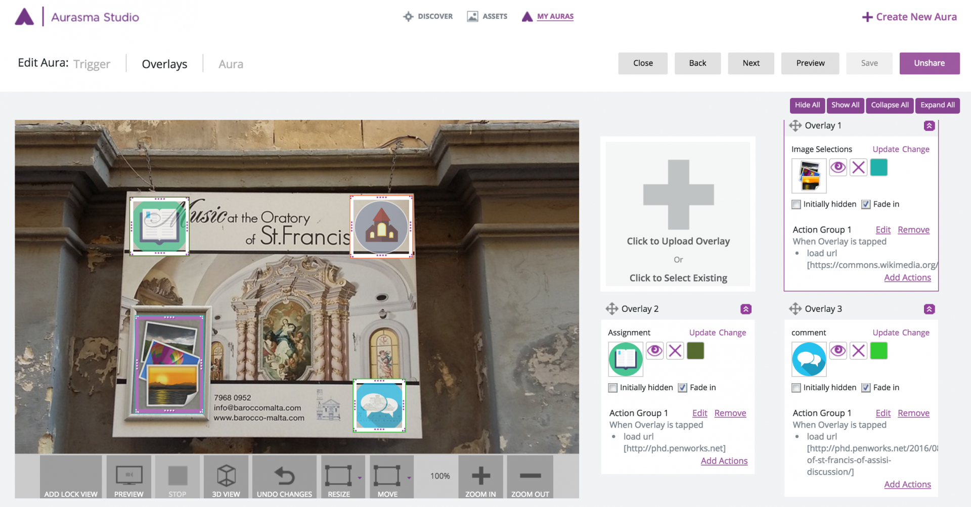 Augmenting the noticeboard with trigger icons at St Francis of Assisi church using the Aurasma Studio